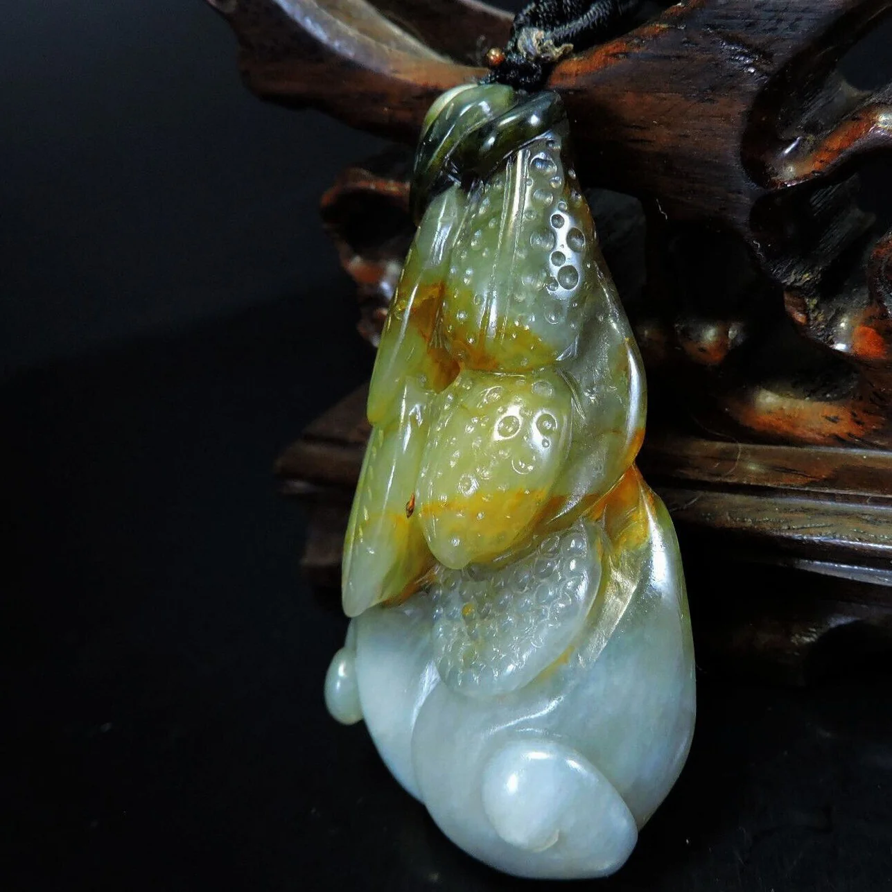 100% Natural Hand-Carved Jade Pendant Jadeite Necklace Peanut & Leaves & Ruyi - Image 3