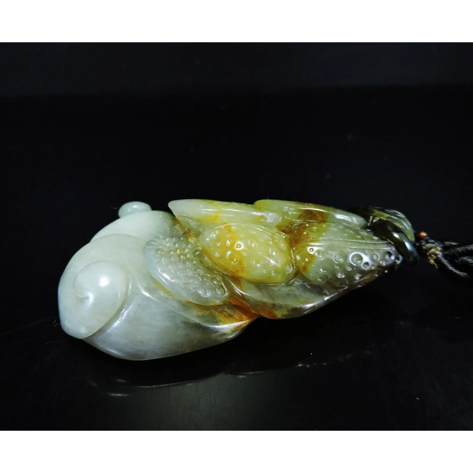 100% Natural Hand-Carved Jade Pendant Jadeite Necklace Peanut & Leaves & Ruyi - Image 4