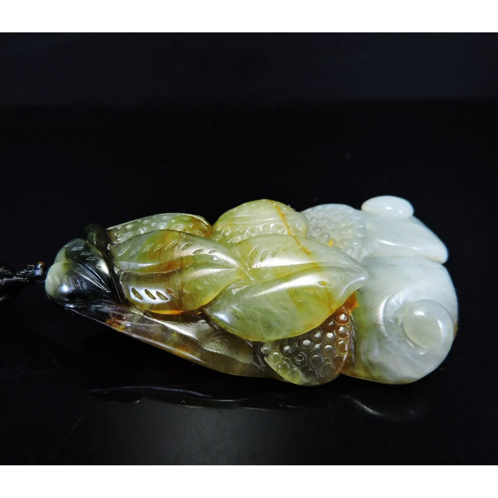100% Natural Hand-Carved Jade Pendant Jadeite Necklace Peanut & Leaves & Ruyi - Image 5
