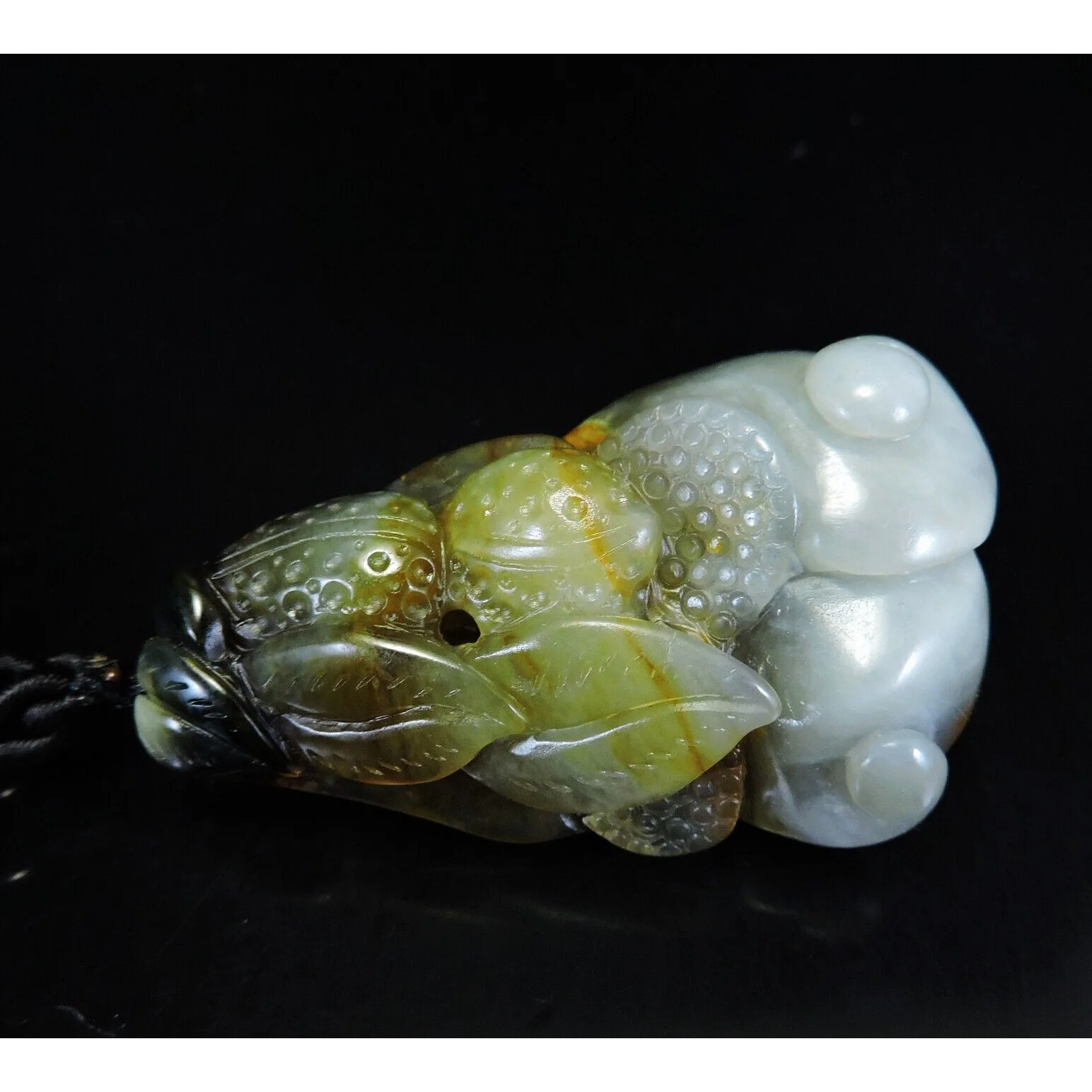 100% Natural Hand-Carved Jade Pendant Jadeite Necklace Peanut & Leaves & Ruyi - Image 6
