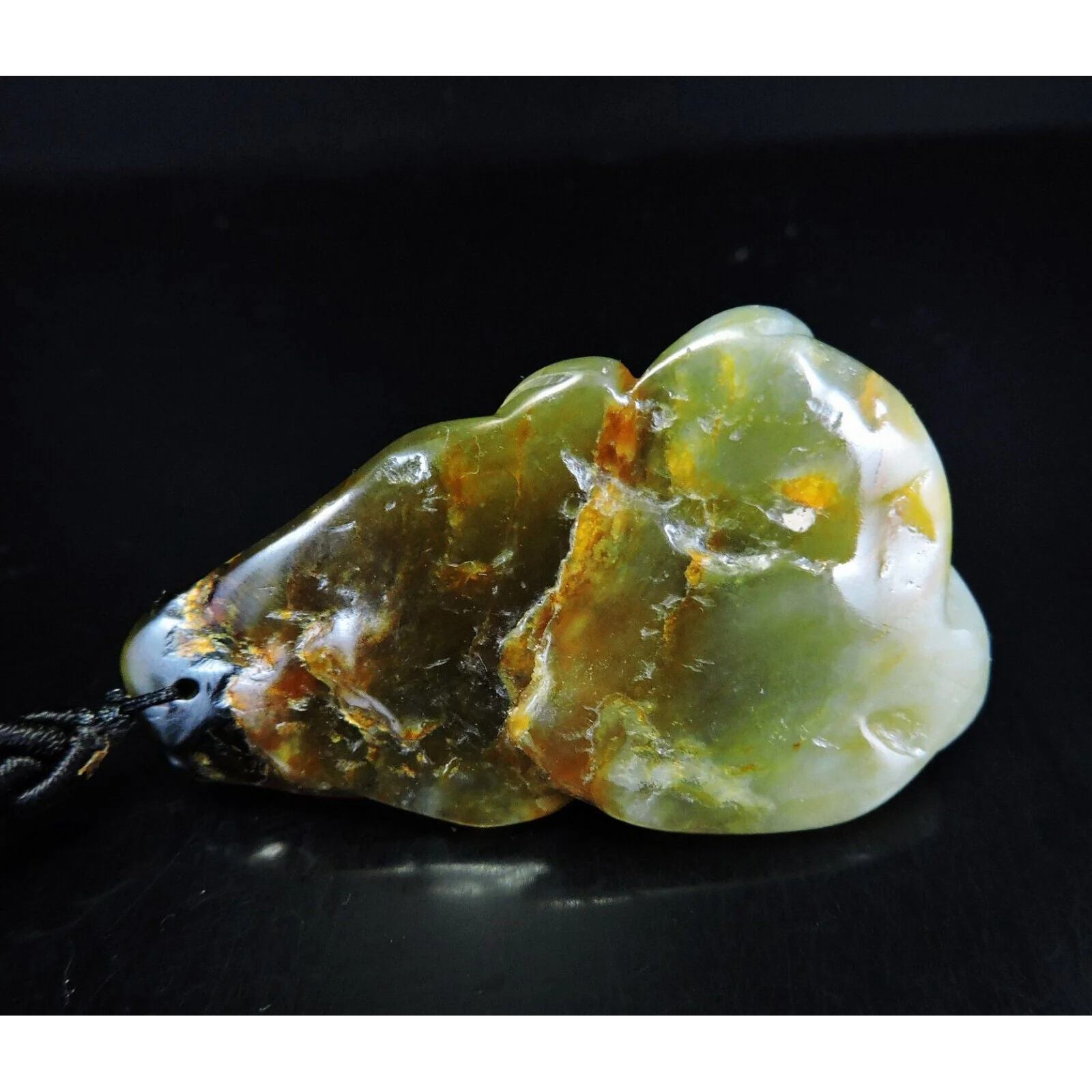 100% Natural Hand-Carved Jade Pendant Jadeite Necklace Peanut & Leaves & Ruyi - Image 7