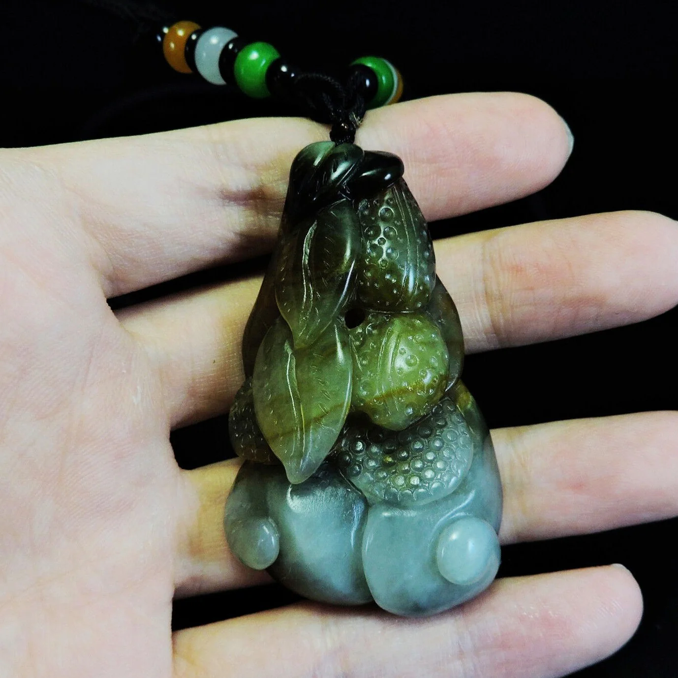 100% Natural Hand-Carved Jade Pendant Jadeite Necklace Peanut & Leaves & Ruyi - Image 8