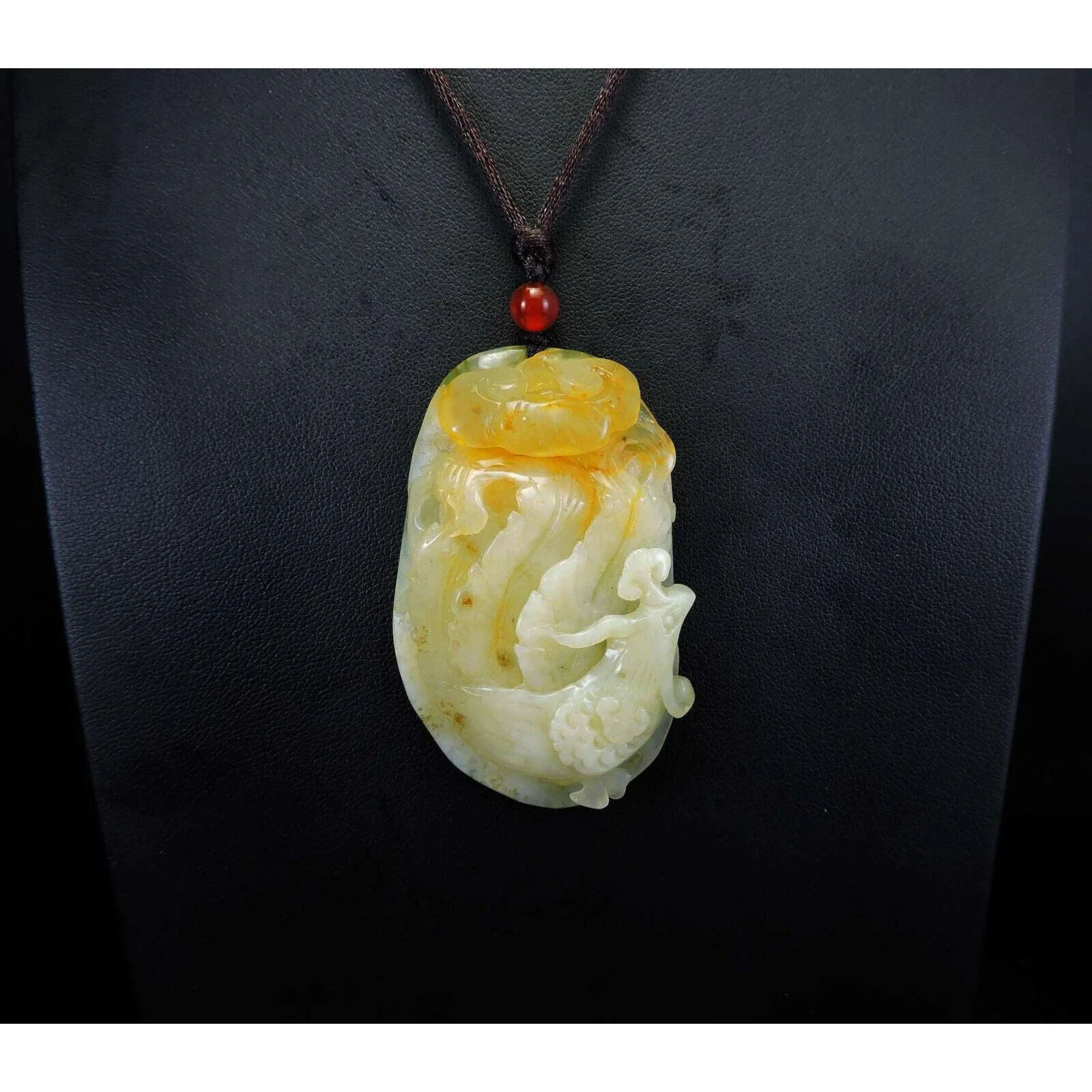 100% Natural Hand-carved Jade Pendant Jadeite Necklace Phoenix & Ruyi - Image 3