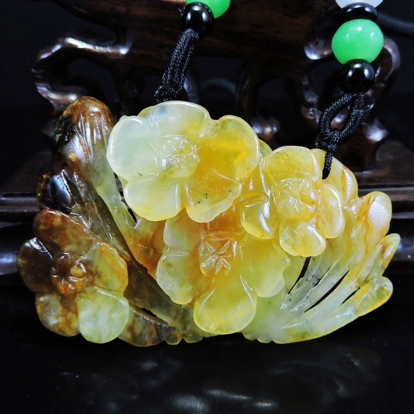 100% Natural Hand-Carved Jade Pendant Jadeite Necklace Plum Flower - Image 2