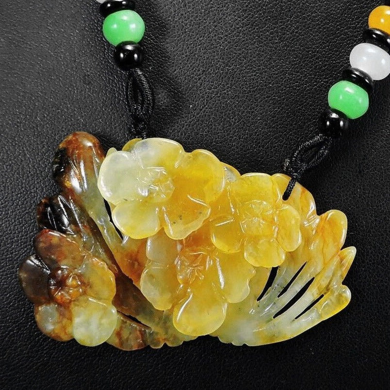 100% Natural Hand-Carved Jade Pendant Jadeite Necklace Plum Flower - Image 3