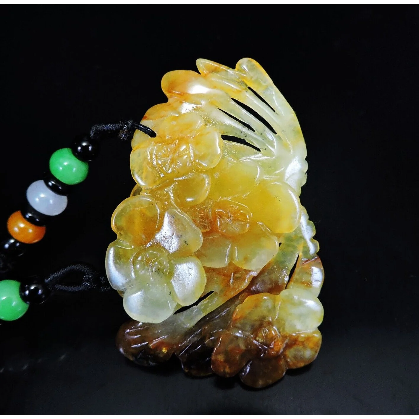 100% Natural Hand-Carved Jade Pendant Jadeite Necklace Plum Flower - Image 5