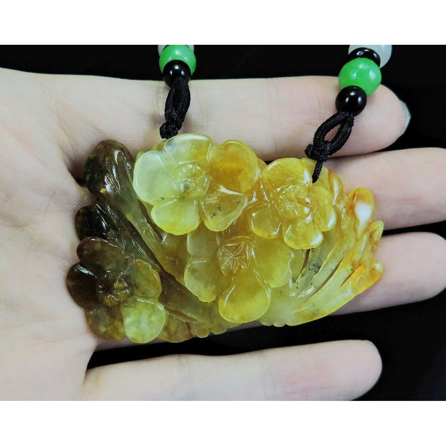 100% Natural Hand-Carved Jade Pendant Jadeite Necklace Plum Flower - Image 8