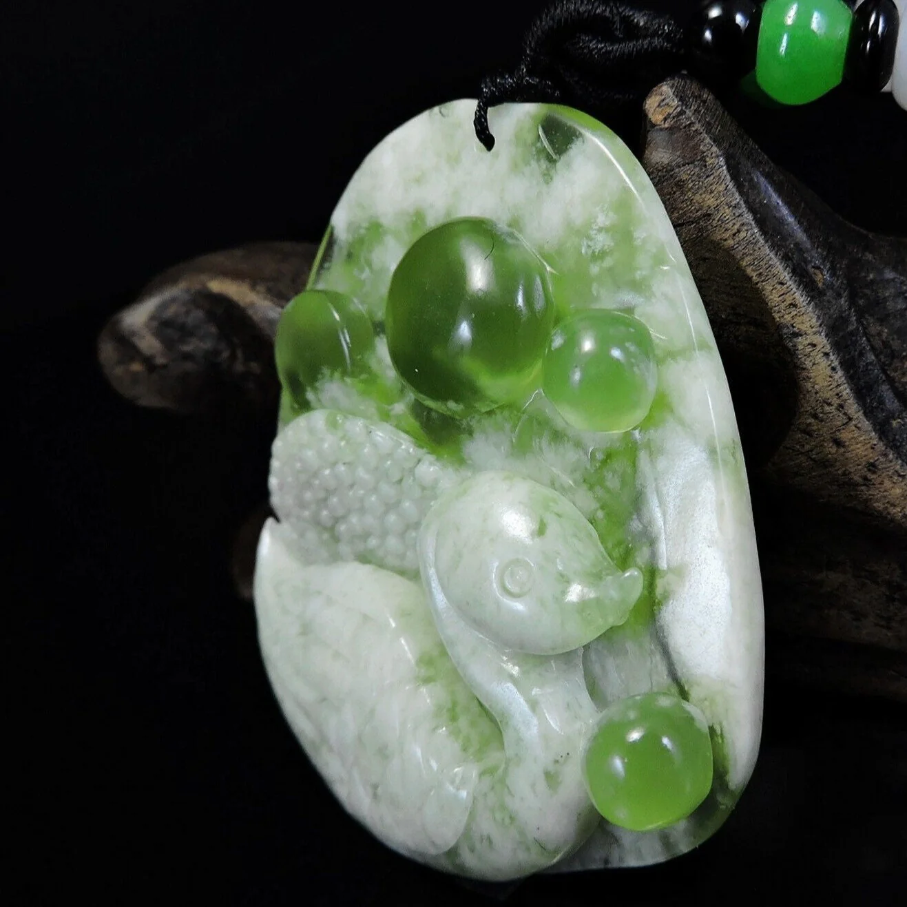 100% Natural Hand-Carved Jade Pendant Jadeite Necklace Swan & Coin - Image 3
