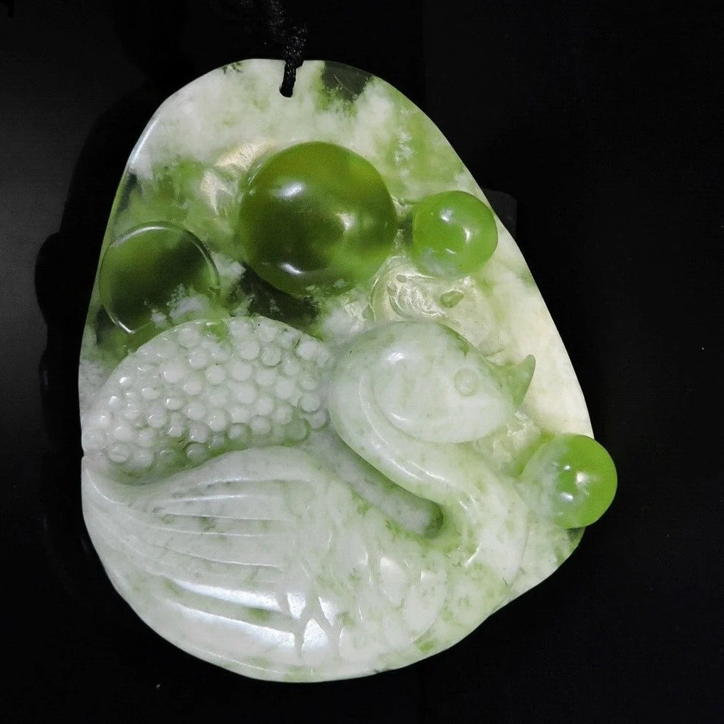 100% Natural Hand-Carved Jade Pendant Jadeite Necklace Swan & Coin - Image 6