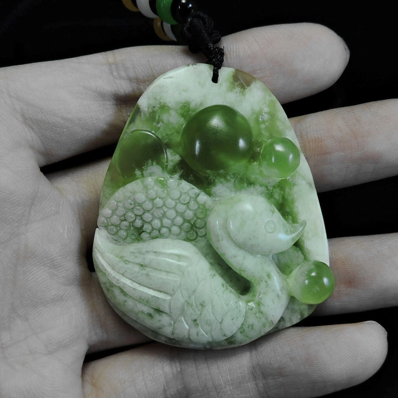 100% Natural Hand-Carved Jade Pendant Jadeite Necklace Swan & Coin - Image 8