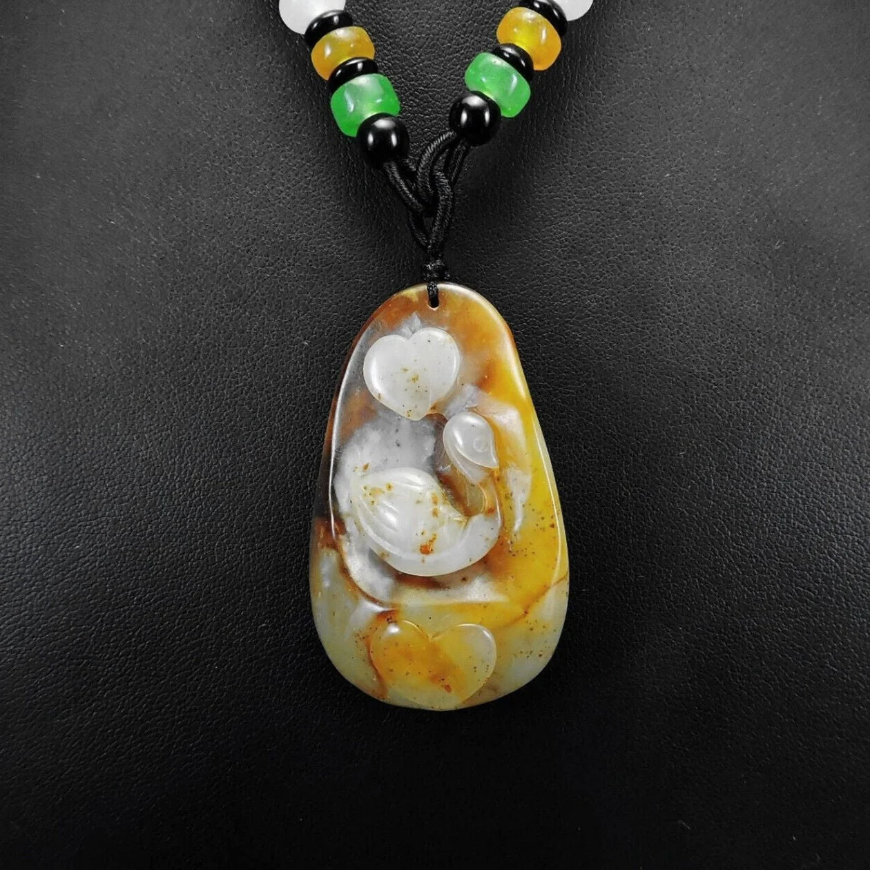 100% Natural Hand-carved Jade Pendant Jadeite Necklace Swan Love - Image 2