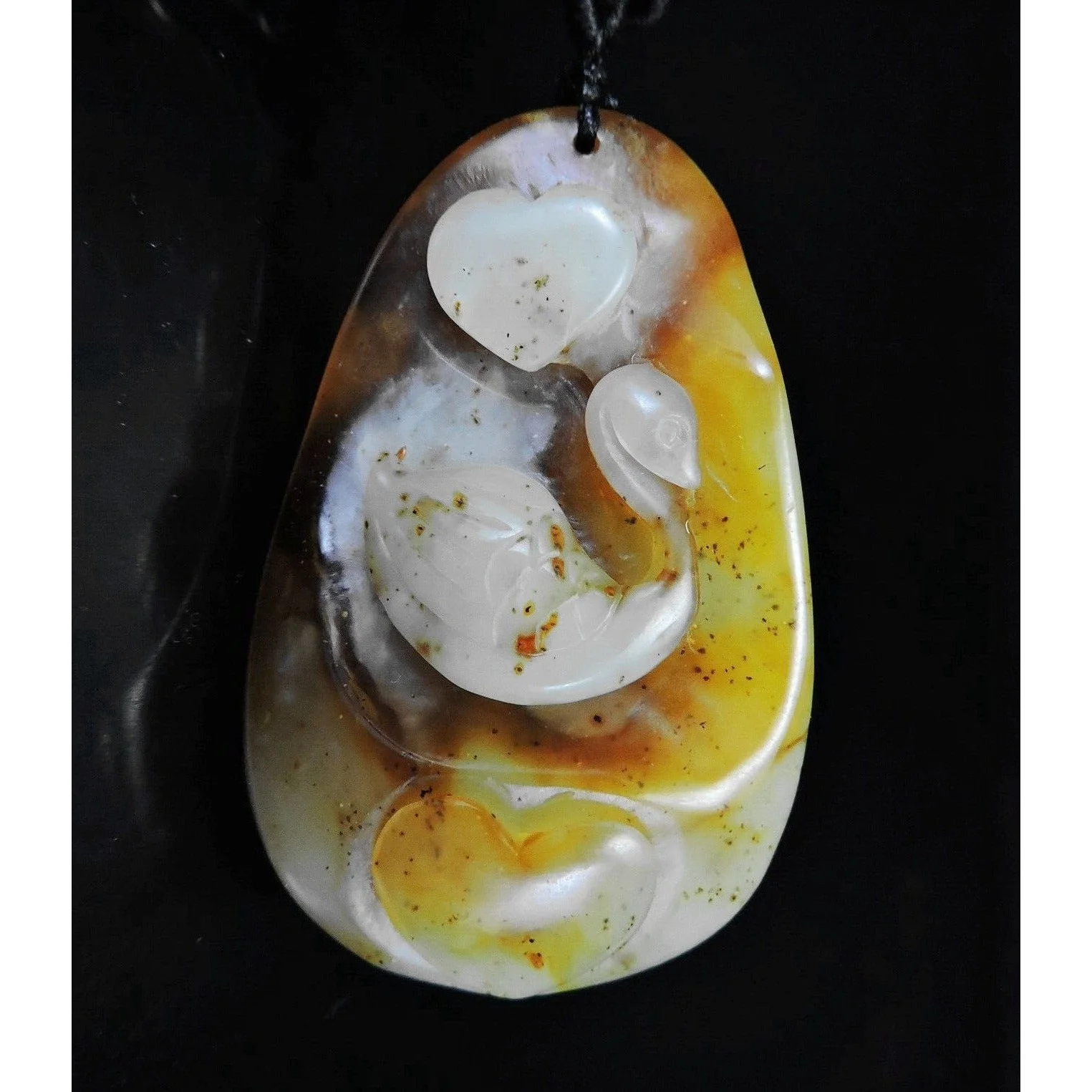 100% Natural Hand-carved Jade Pendant Jadeite Necklace Swan Love - Image 4