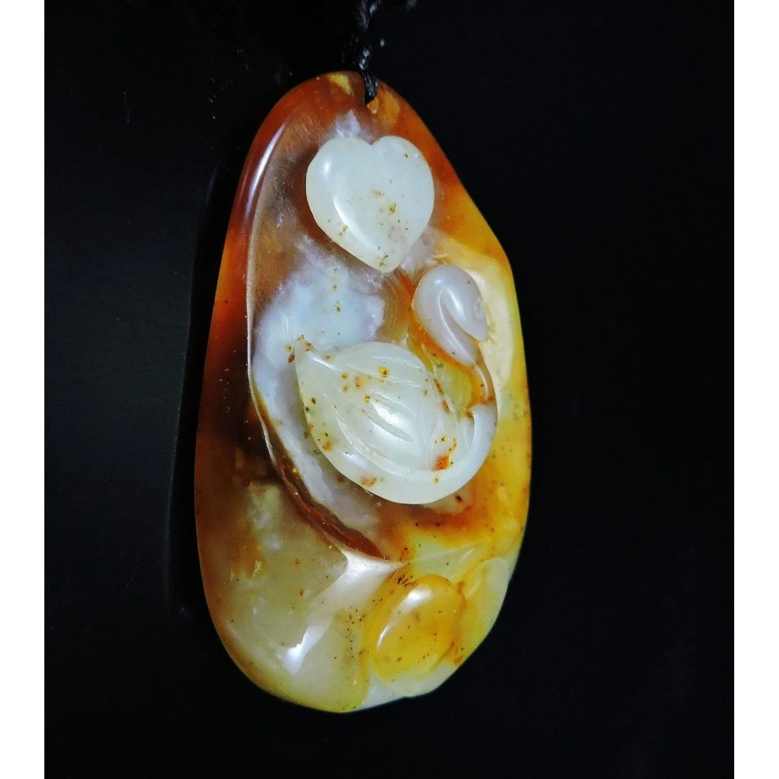 100% Natural Hand-carved Jade Pendant Jadeite Necklace Swan Love - Image 5