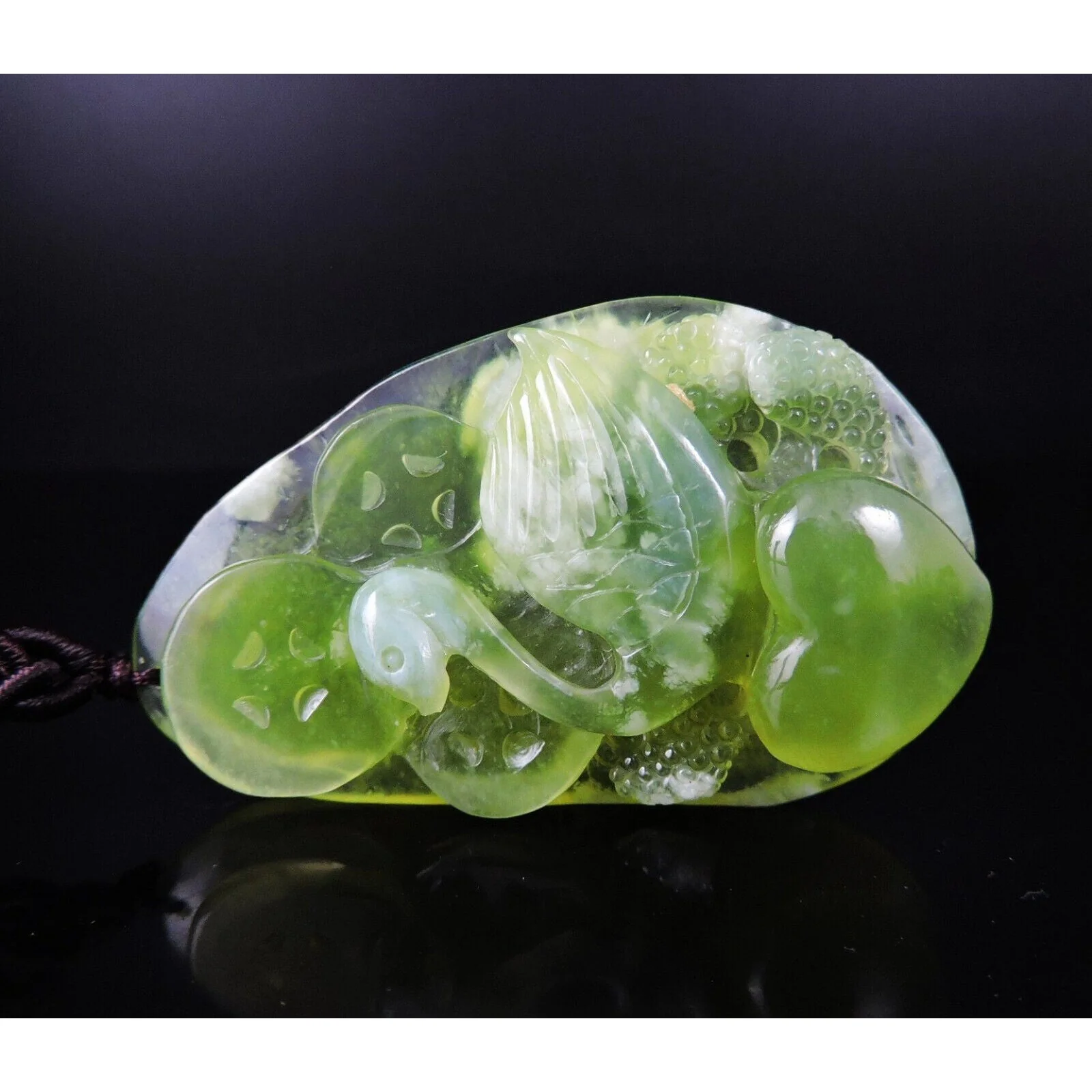 100% Natural Hand-Carved Jade Pendant Jadeite Necklace Swan & Love - Image 6