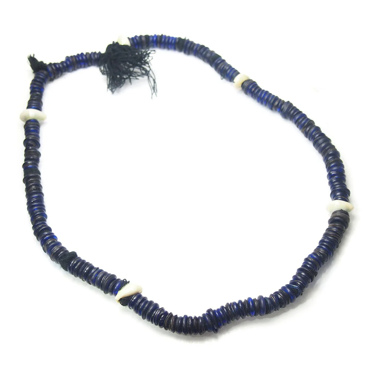 18th Century German Cobalt Glass "Donut" Trade Beads Strung with Cowrie Shells Necklace from Mali - Image 4