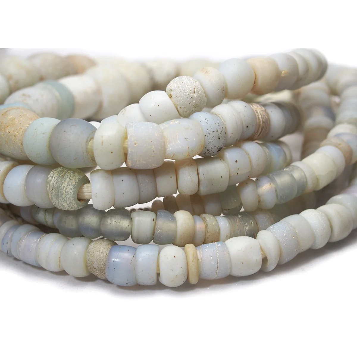 18th Century Large White Dutch East India Company Wound Dogon "Egg" Trade Beads / Necklace from Mali - Image 4