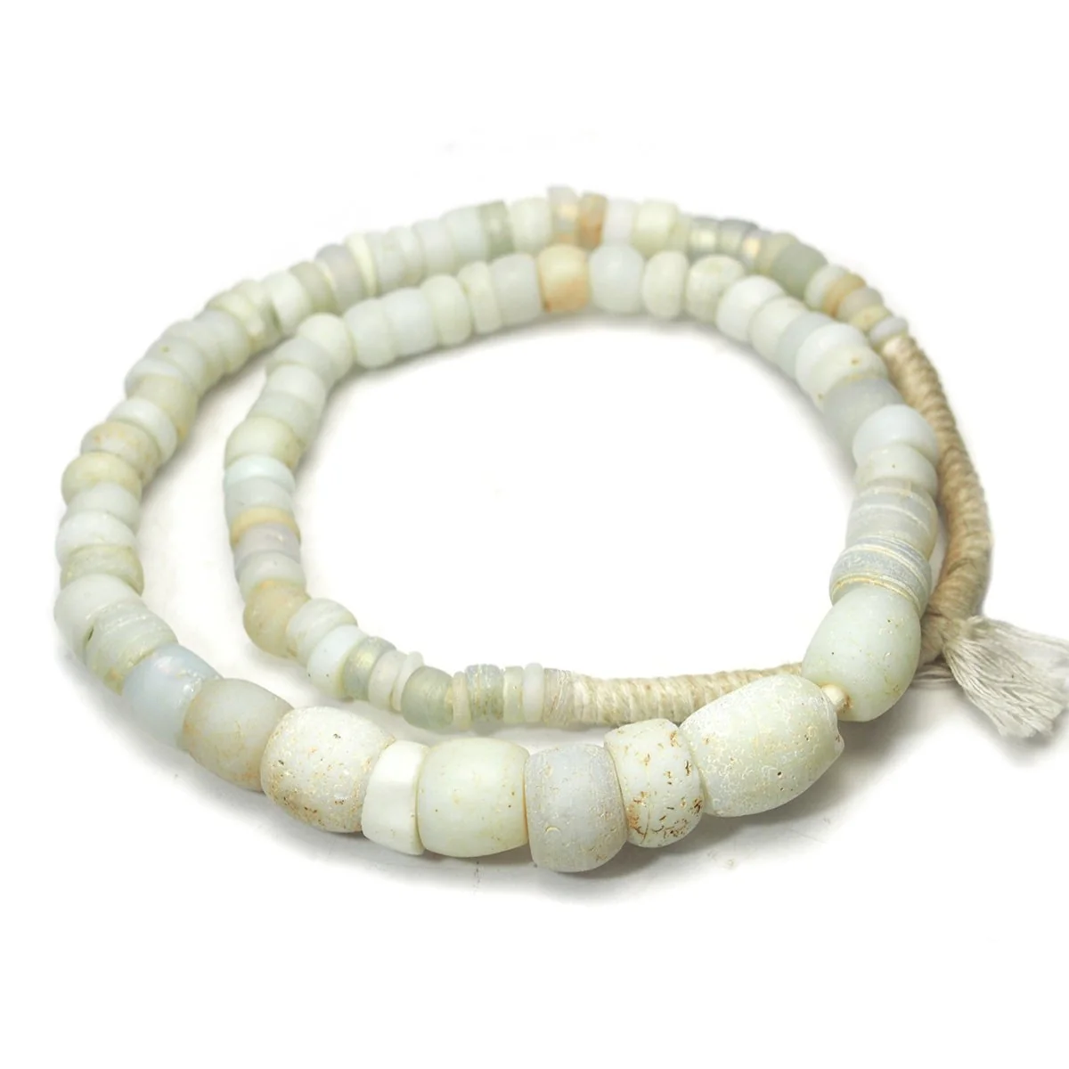 18th Century Large White Dutch East India Company Wound Dogon "Egg" Trade Beads / Necklace from Mali - Image 5