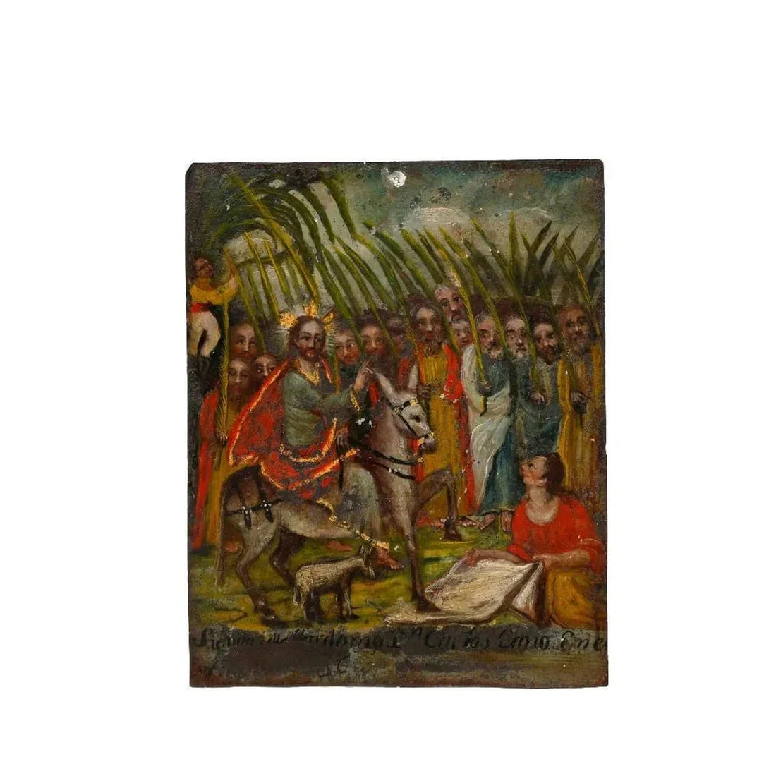 Palm Sunday 19th/20th Century Mexican Retablo - Image 2