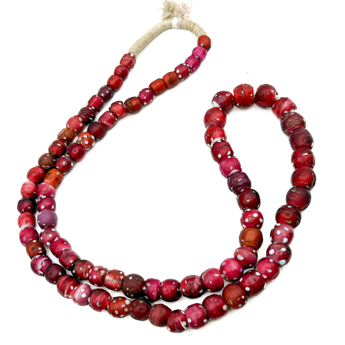 19th C. Venetian Three Layer Hand Inlaid White Heart "Eye" Beads / Necklace - Image 2