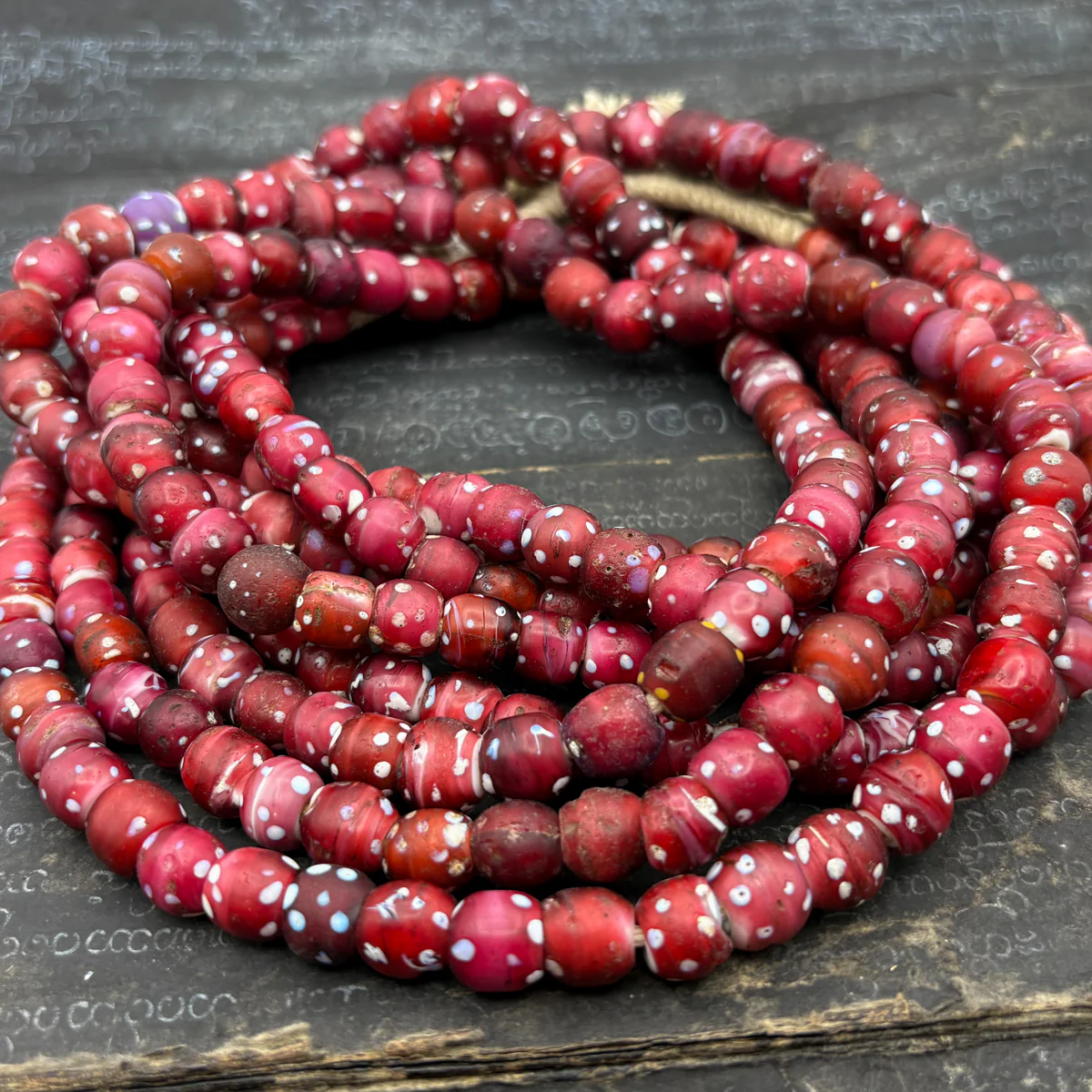 19th C. Venetian Three Layer Hand Inlaid White Heart "Eye" Beads / Necklace - Image 6