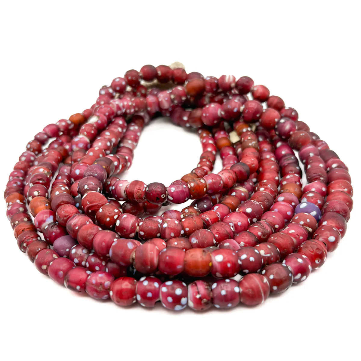 19th C. Venetian Three Layer Hand Inlaid White Heart "Eye" Beads / Necklace - Image 8