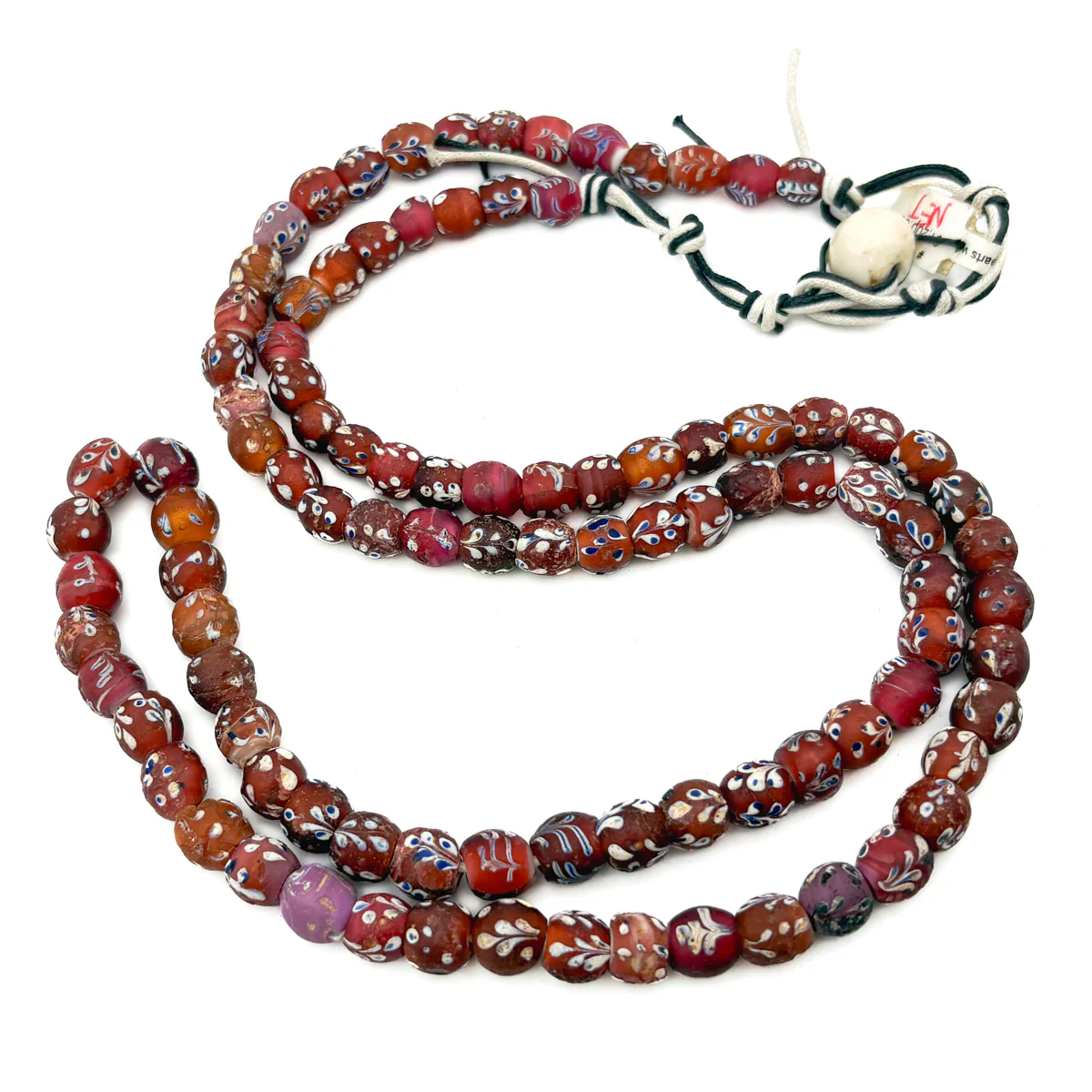 19th Century Venetian White Hearts with Inlaid Floral Vines Pattern Strand / Necklace - Image 6