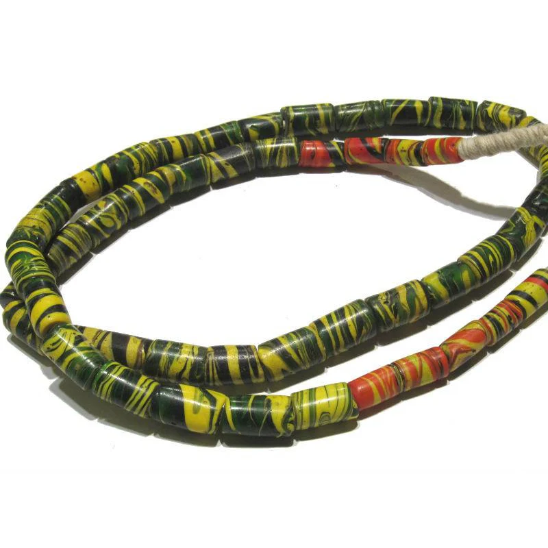 19th C. Venetian Yellow "Hurricane" Tiger Striped Beads / Necklace - Image 2