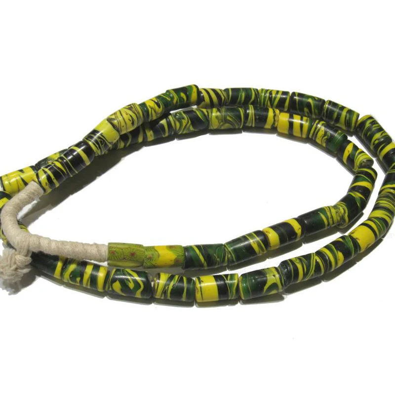 19th C. Venetian Yellow "Hurricane" Tiger Striped Beads / Necklace - Image 3