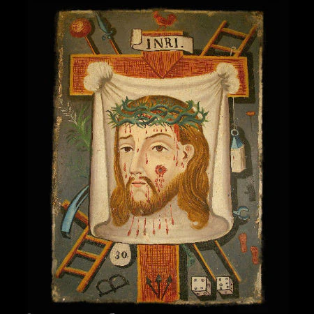 19th Century Mexican  Divino Rostro de Lorenzo Hernandez Retablo #75 - Image 2