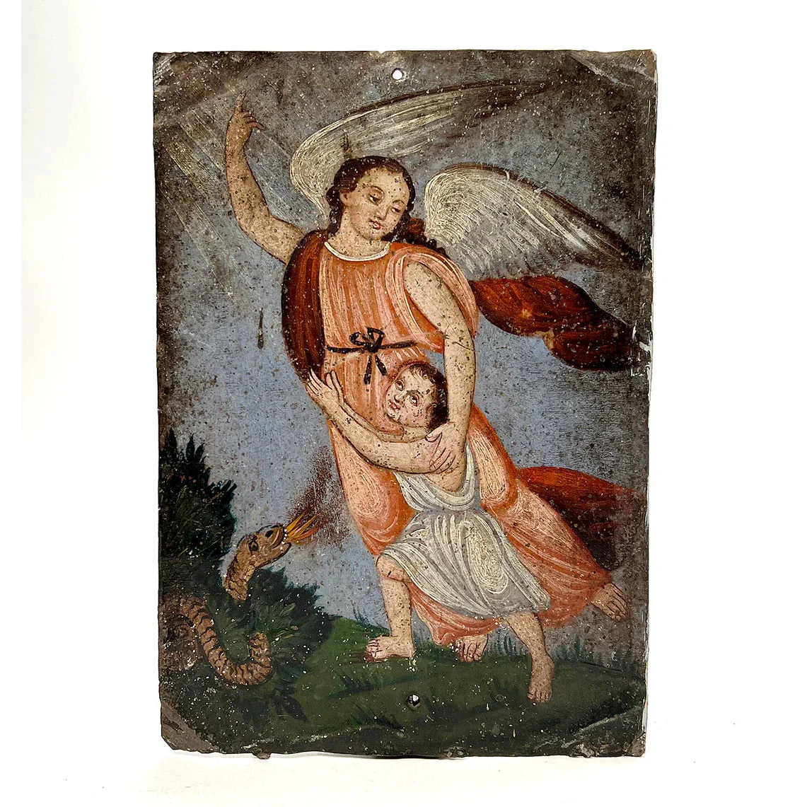 19th Century Mexican Guardian Angel Retablo by Concepción Ávila - Image 2