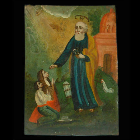 19th Century Mexican La Sombra de San Pedro Retablo de Augustin Barajas- "The Skimpy Painter" #57 - Image 2