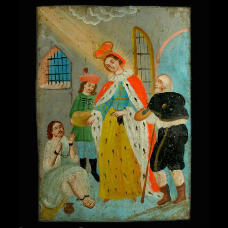19th Century Mexican Santa Eduviges de Augustin Barajas "The Skimpy Painter" Retablo #141 - Image 2
