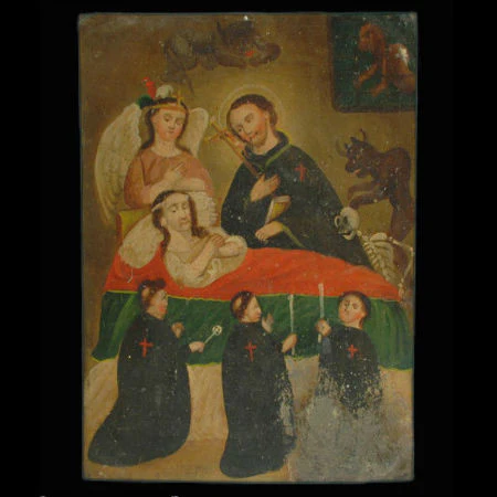 19th Century Saint Camillus de Lellis / San Camilo de Lelis The Red Cross Saint Retablo #62 - Image 2