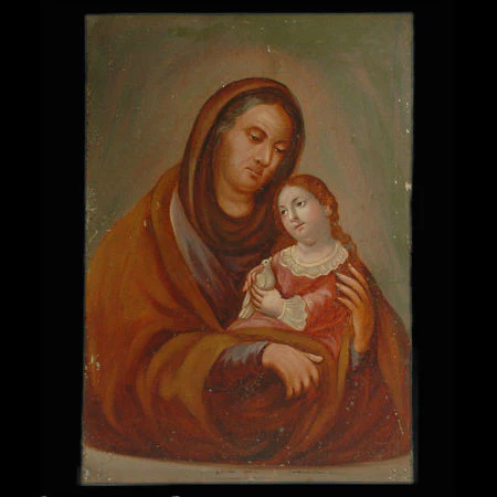 19th Century Santa Ana y Maria Retablo #21 - Image 2