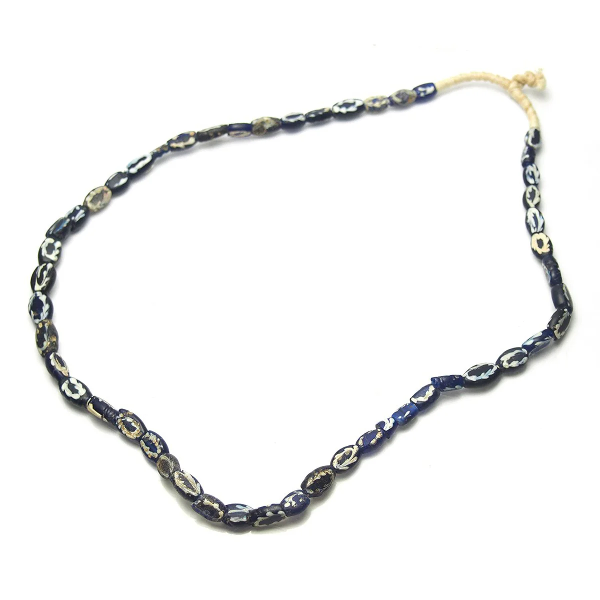 19th Century Venetian Hand Paddled and Inlaid "Laurel Wreath" Cobalt Glass Beads / Necklace - Image 2