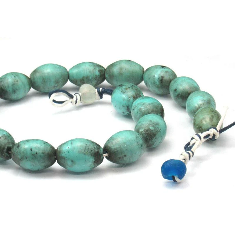 Early 20th C. Chinese Hand Wound Glass Trade Beads / Necklace Turquoise Color 1 - Image 2