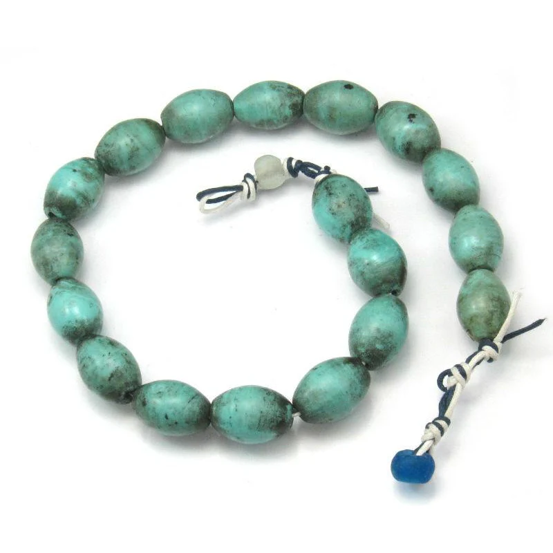 Early 20th C. Chinese Hand Wound Glass Trade Beads / Necklace Turquoise Color 1 - Image 3