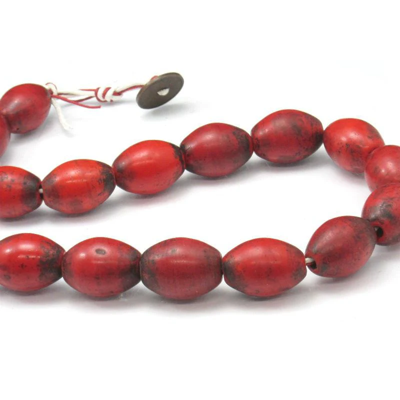 Early 20th C. Chinese Hand Wound Glass Trade Bead Necklace Red Coral Color - Image 2