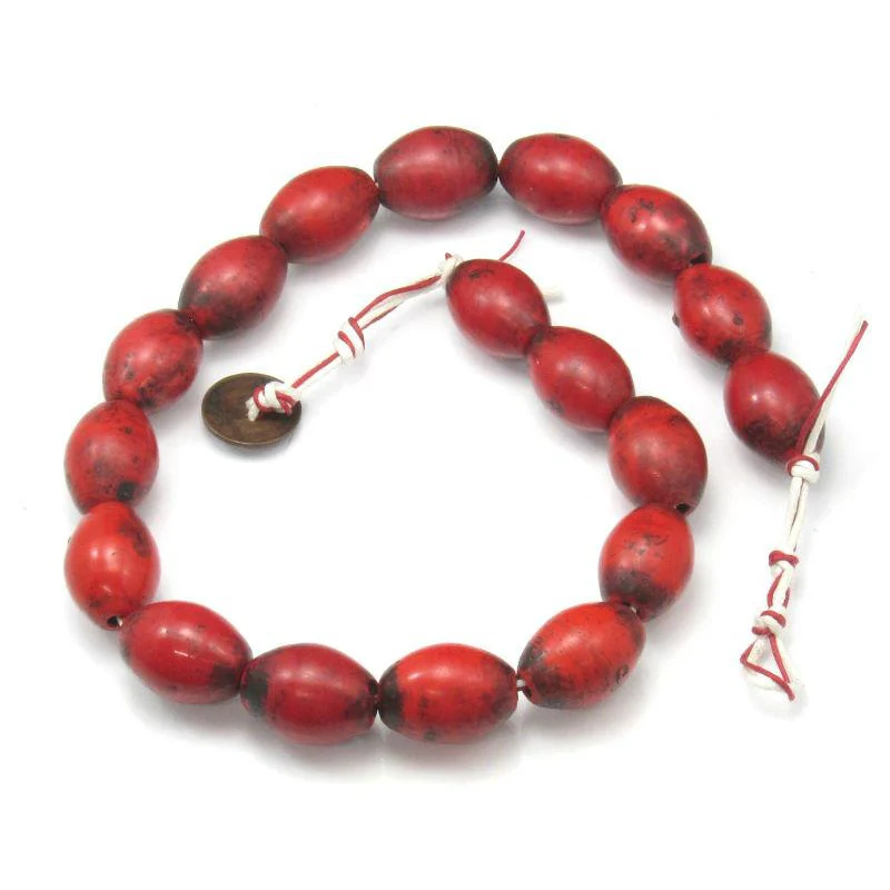 Early 20th C. Chinese Hand Wound Glass Trade Bead Necklace Red Coral Color - Image 3