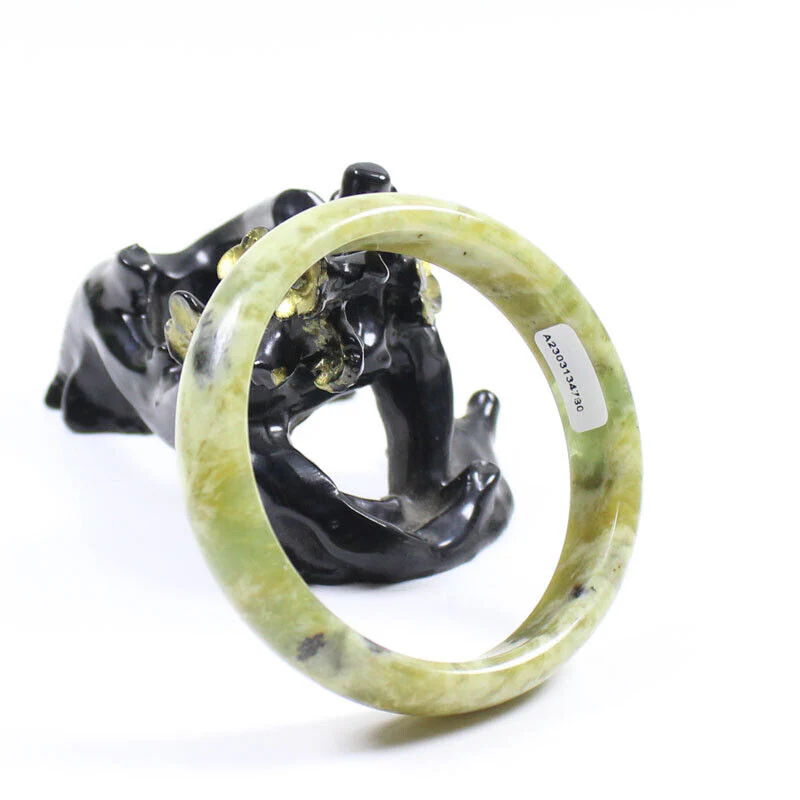 60mm Certified Grade Natural Green Brown Jade Jade Bangle Bracelet - Image 5