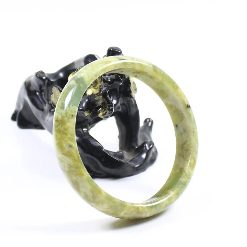 60mm Certified Grade Natural Green Brown Jade Jade Bangle Bracelet - Image 6
