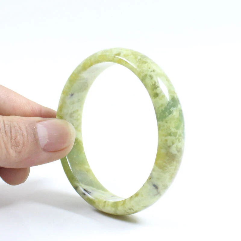 60mm Certified Grade Natural Green Brown Jade Jade Bangle Bracelet - Image 7