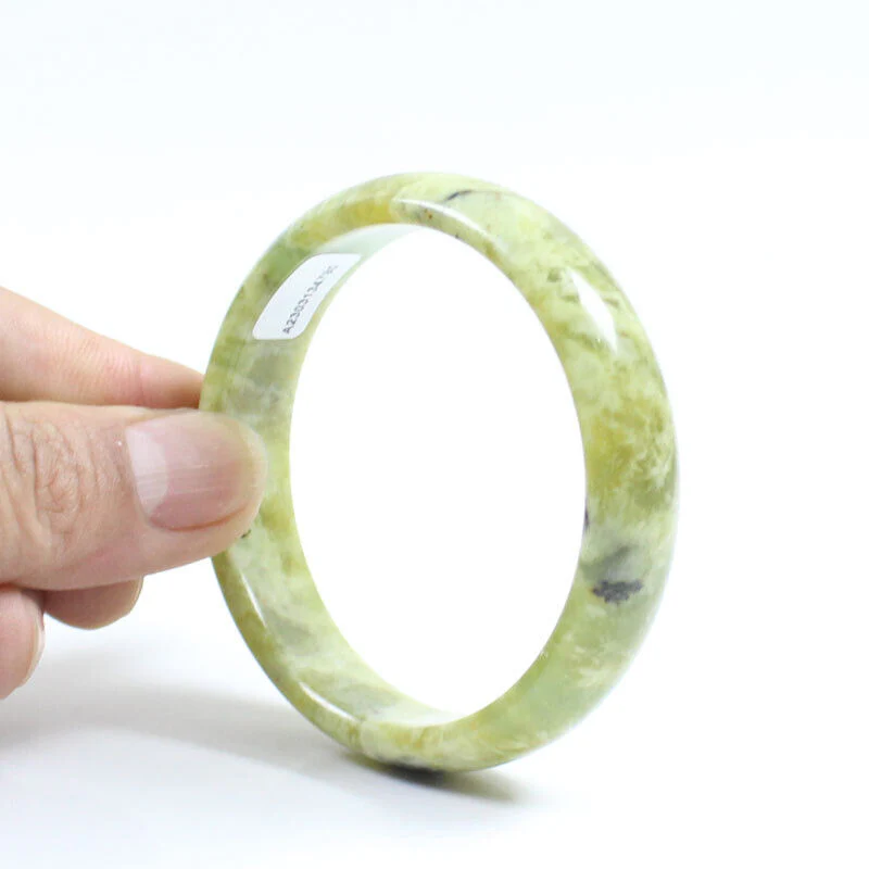 60mm Certified Grade Natural Green Brown Jade Jade Bangle Bracelet - Image 8