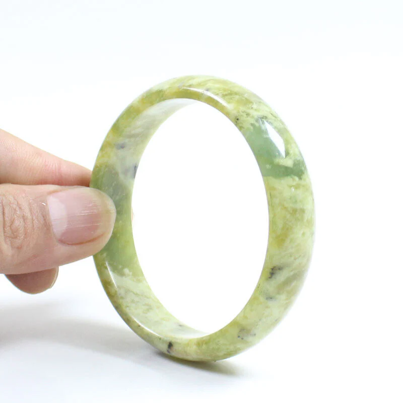 60mm Certified Grade Natural Green Brown Jade Jade Bangle Bracelet - Image 9