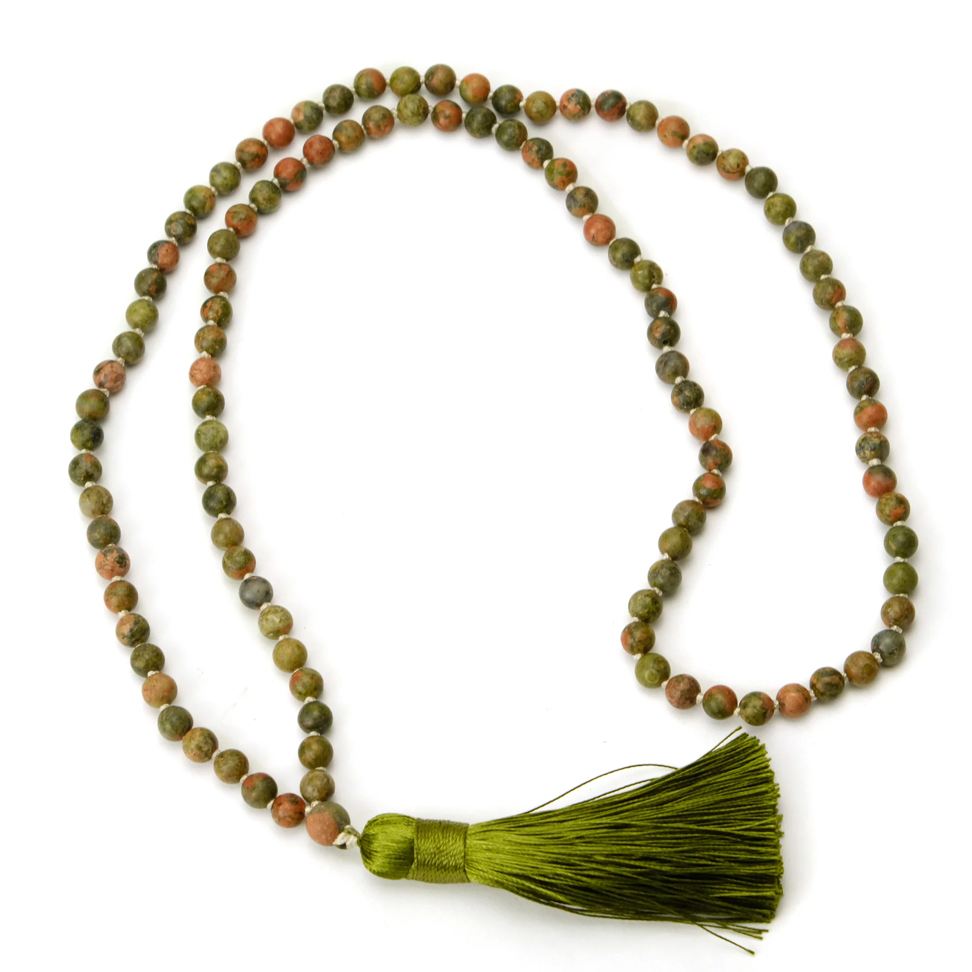 Unakite 6mm Knotted Mala with Silk Tassel #81 - Image 3