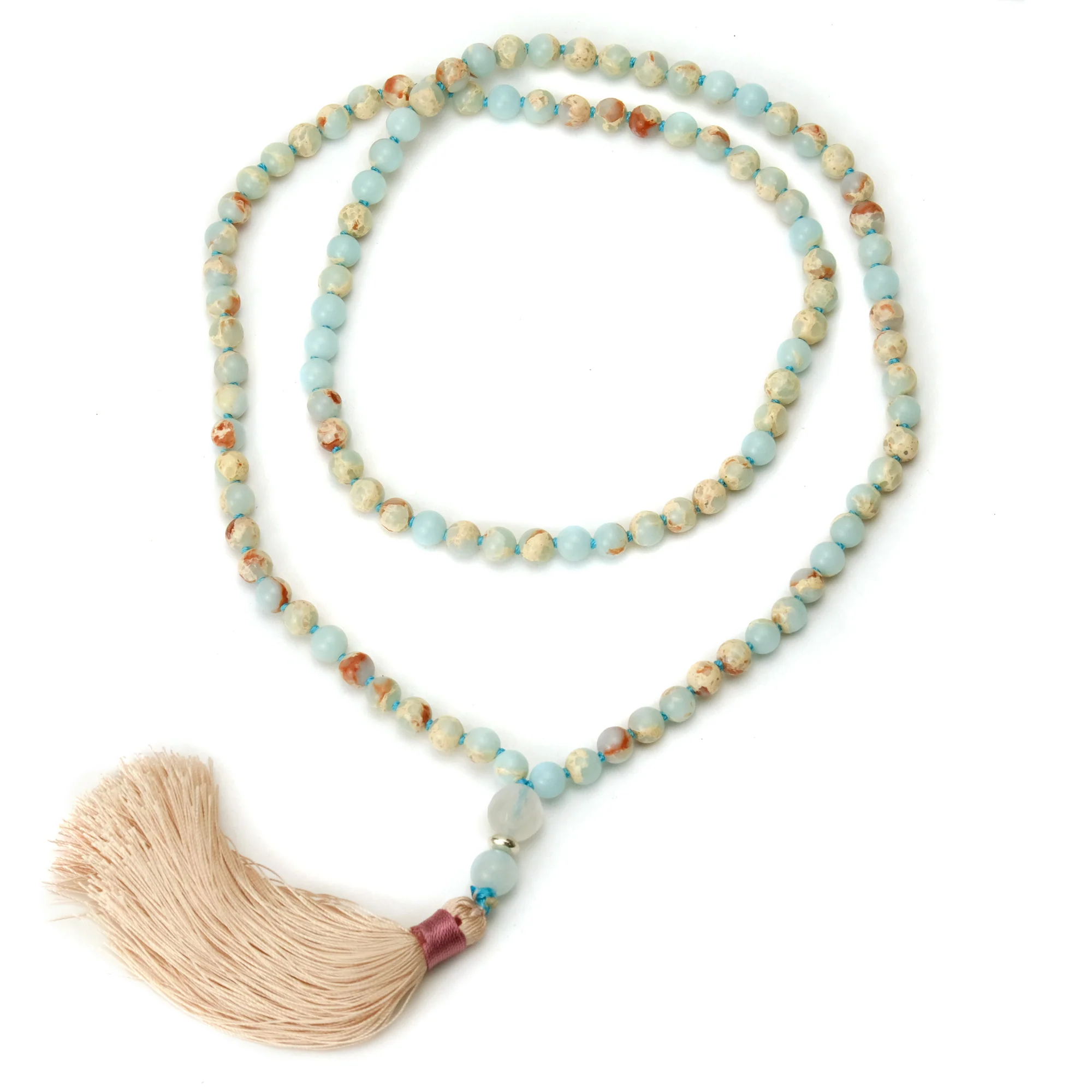African Opal 6mm Knotted Mala with Silk Tassel #79 - Image 2