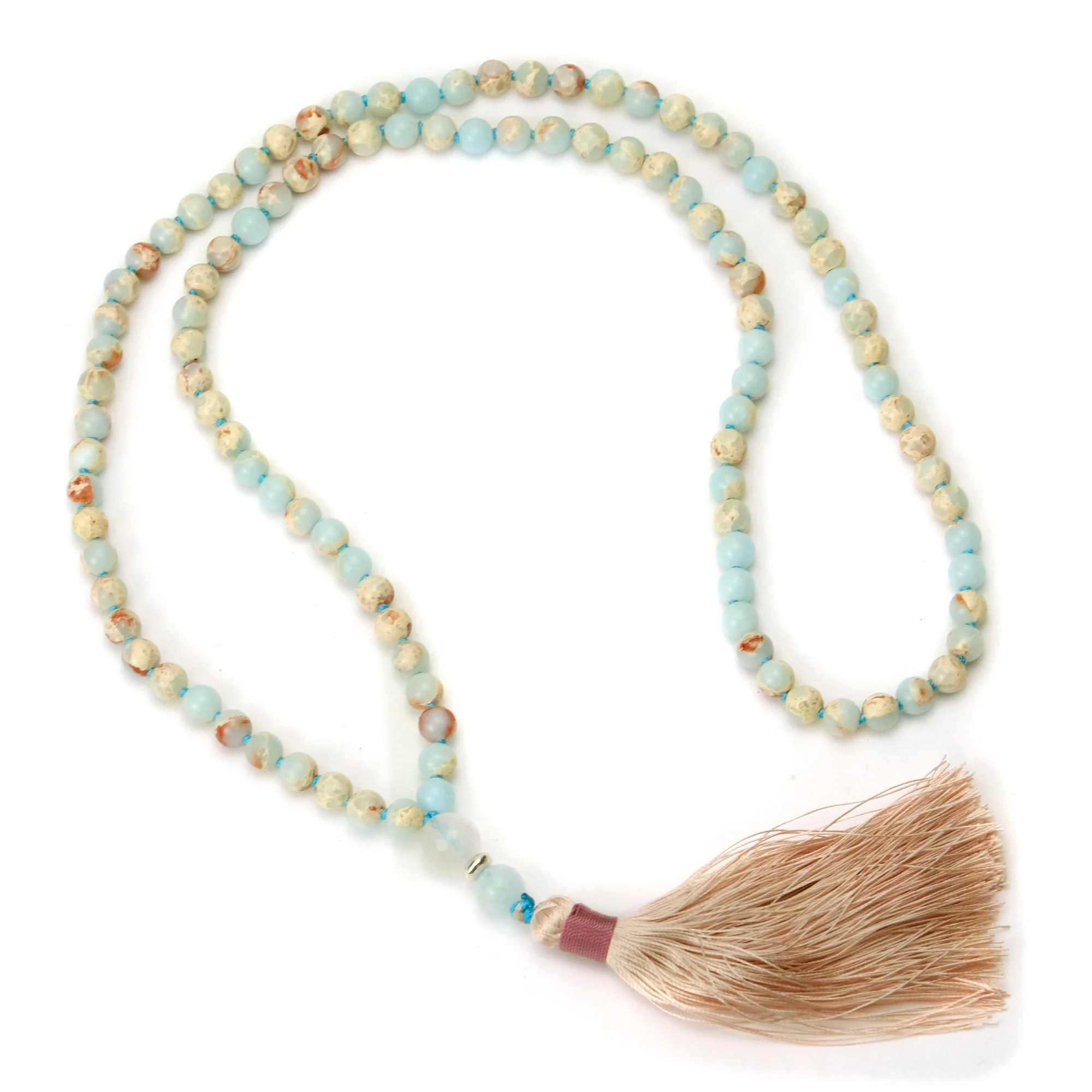 African Opal 6mm Knotted Mala with Silk Tassel #79 - Image 3