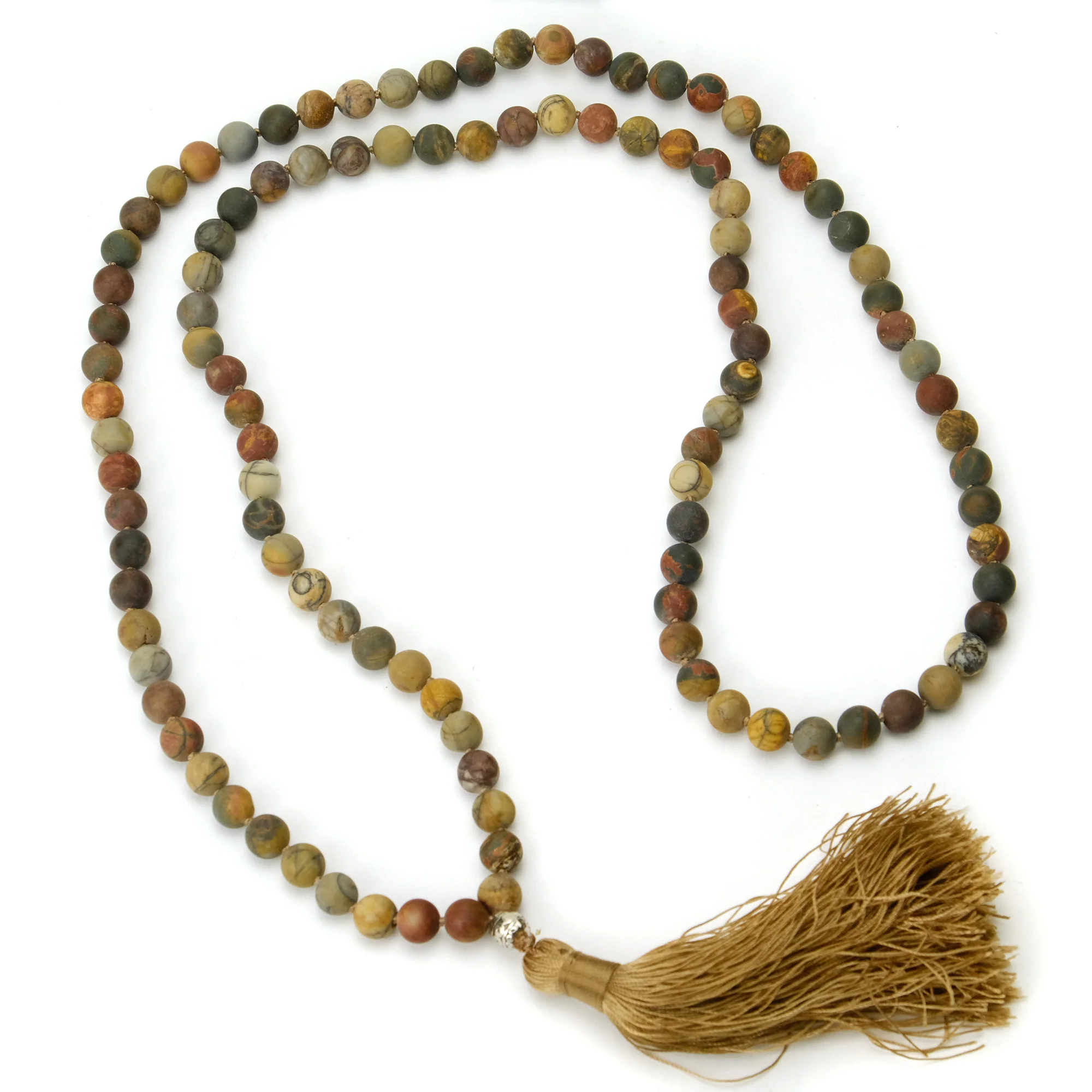Rainforest Jasper 8mm Knotted Mala with Silk Tassel #83 - Image 3
