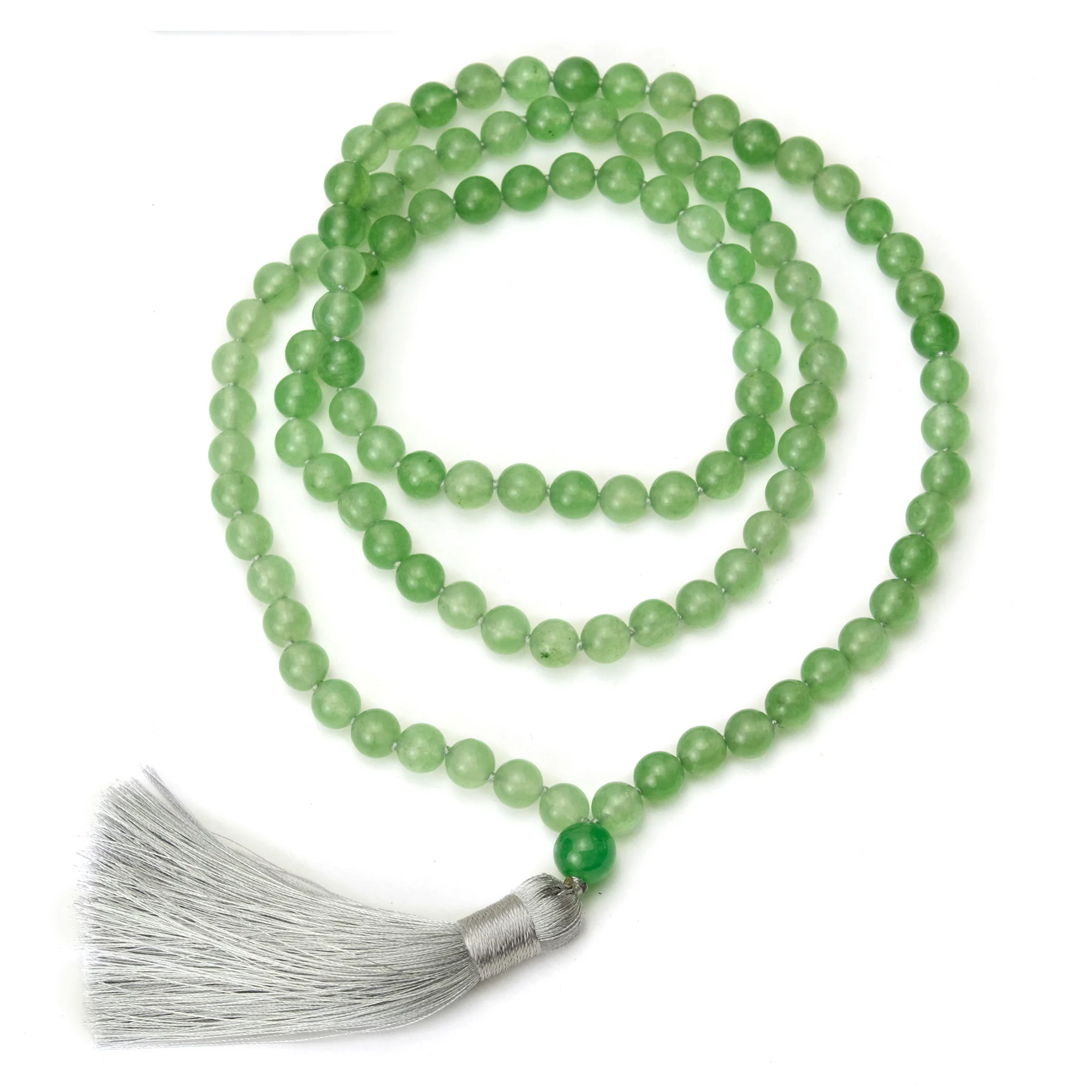 Green Aventurine 8mm Knotted Mala with Silk Tassel #93 - Image 2