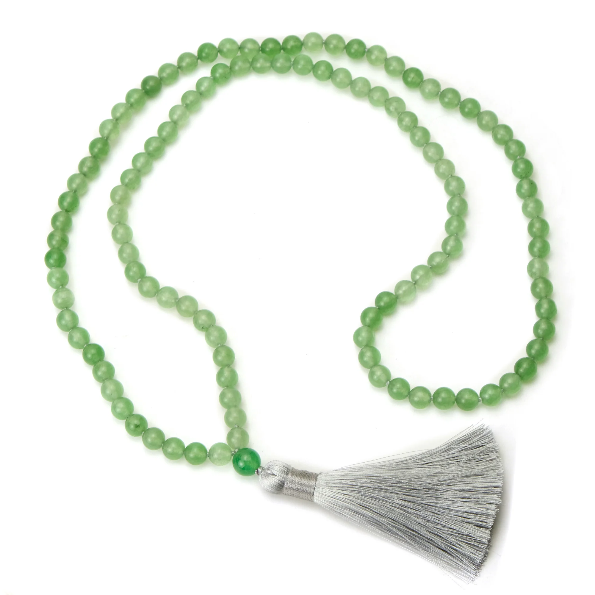 Green Aventurine 8mm Knotted Mala with Silk Tassel #93 - Image 3